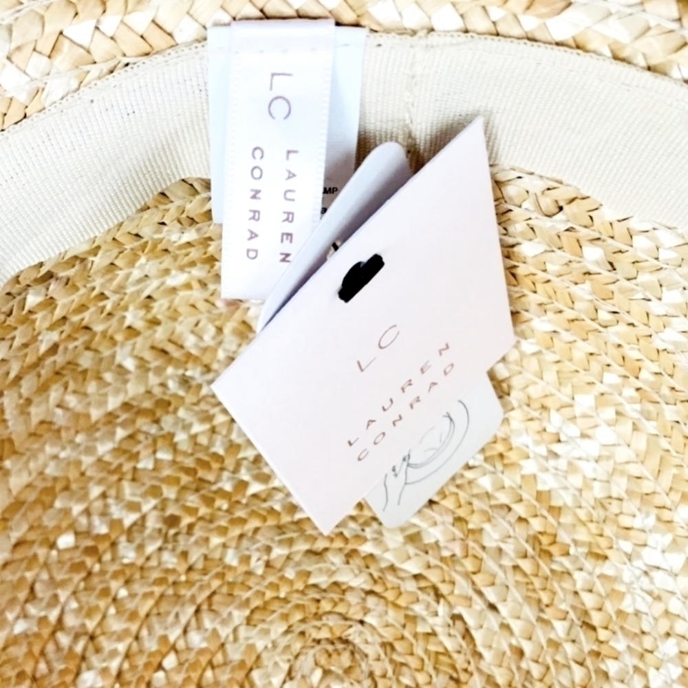 New! Cloche Wheat Straw Pink Floral Ribbon Bow Large Beach Cottagecore Straw Hat - Picture 7 of 9